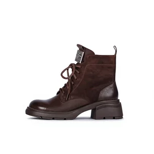 Women's Black Genuine Leather Ankle Boots with Thick Heels, Breathable and Comfortable, Suitable for Daily Walking Women's Shoes