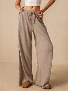 2026 Cross-Border European American Women's Casual Loose Vintage Corduroy Wide Leg Pants Elastic Waist Polyester Spandex China