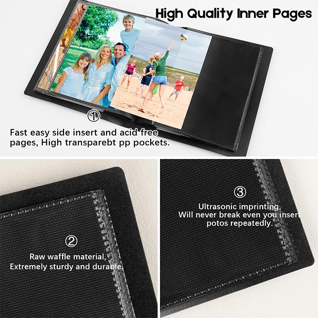 Customizable Small Size PP Cover Photo Album 4x6 Photos Black Inner Page with Strong Elastic Band