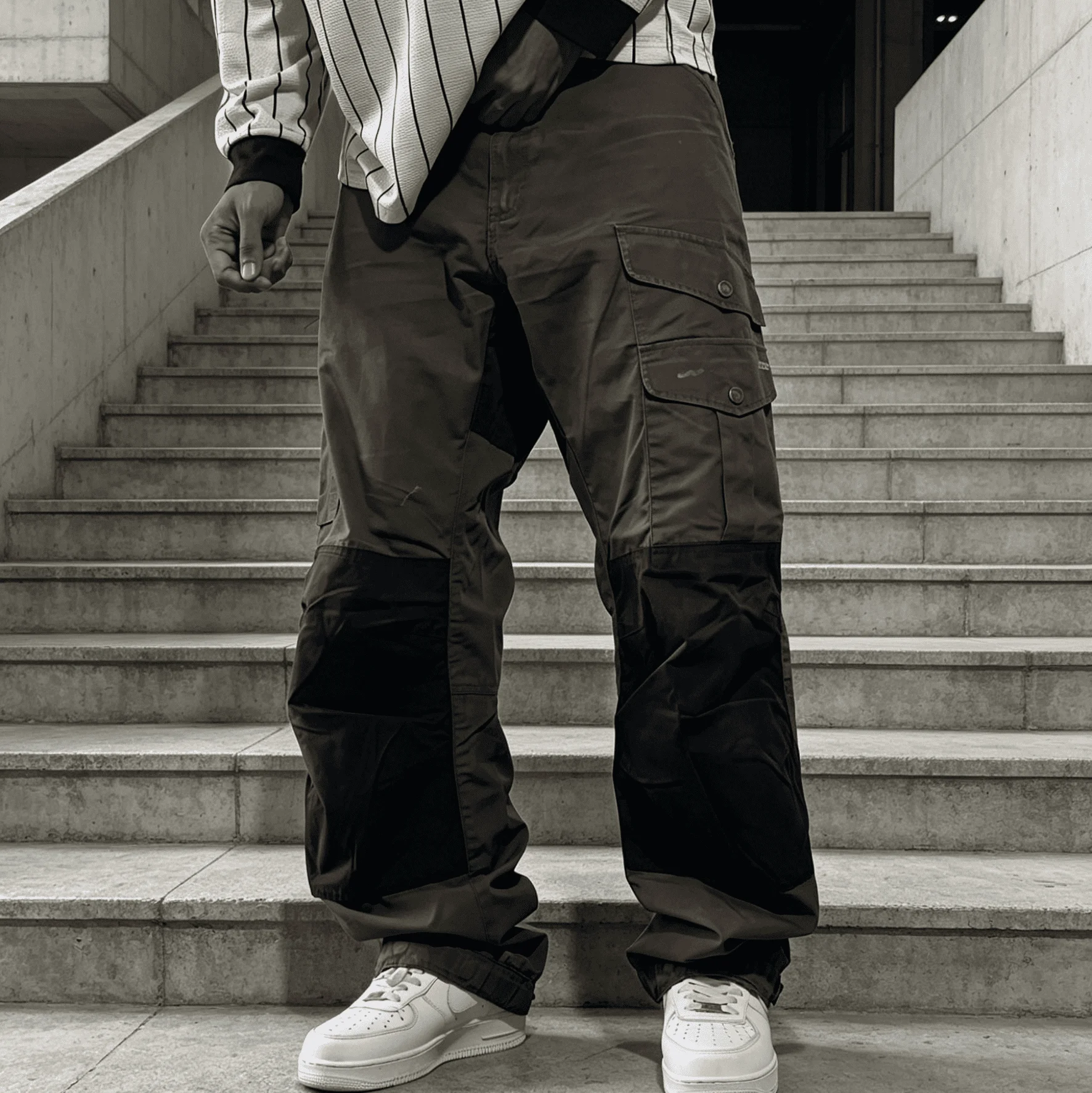 Mens Cargo Trousers Urban Casual Streetwear Outdoor Work Jogger Baggy Hip Hop Utility Fashion Trendy Harem Pants Relaxed Fit gallery 2