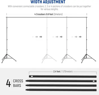 NEEWER 8.5x10ft Adjustable Backdrop Stand Kit, Photography Background Support System with 4 Crossbars, 6 Spring Clamps, 6 detail image