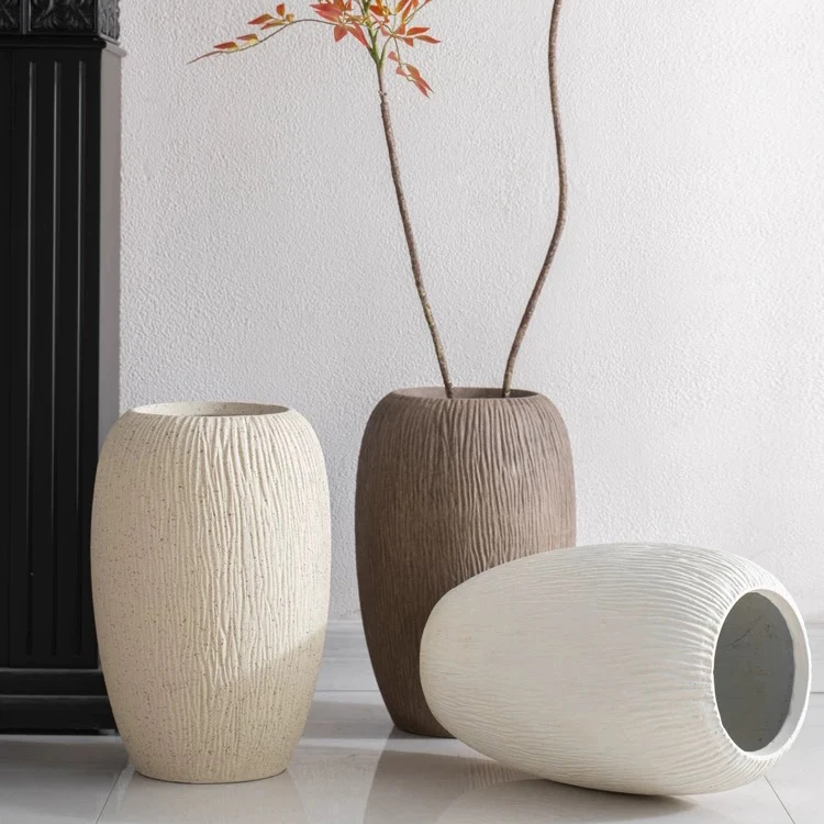 Nordic Style Home Decoration Fiber Clay Pots Custom Indoor Outdoor Decor Ceramic Floor Vases for Flower