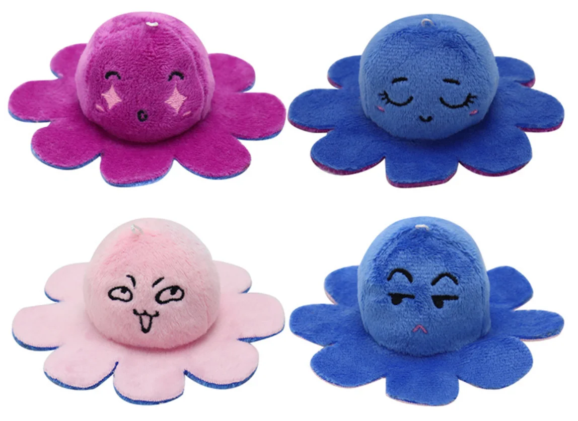 
Crystal Super Soft Plush Fabric With Embroidery octopus reversible plush keychain bags keyring 