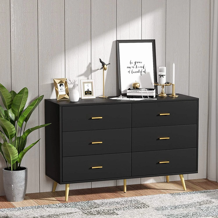 Wholesale factory customized wooden black and gold baby coat and chest of drawers modern drawer luxury gold