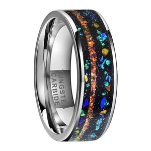 Coolstyle Jewelry 8mm Mens Fashion Jewelry Engagement Wedding Band Colorful Opal Inlay Tungsten Carbide Rings