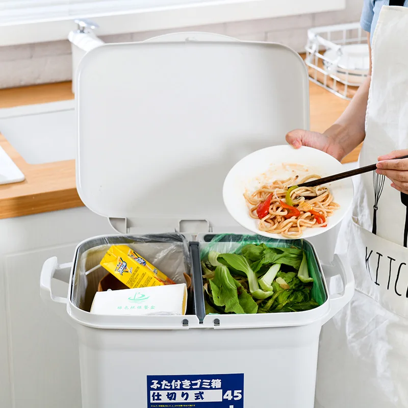 Japanese Style Double Layer Classify Household Plastic Double Bin Trash Garbage Can Waste Bin with Wheels