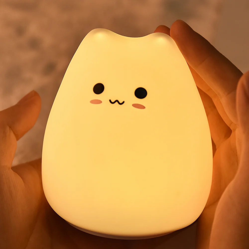 LED Cute Cat Battery Silicone Soft Kid Bedside Decor, image size:1000x1000