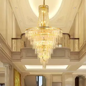 Villa Hotel Lobby Shopping Mall Luxury Staircase Large Crystal Gold Long Chandeliers for High Ceiling