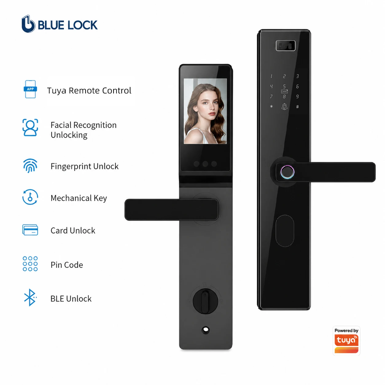 Bluelock HD Camera Cat Eye Tuya APP Aluminum Door Smart Door Lock Face Recognition Fingerprint Password Card Key Cloud Storage