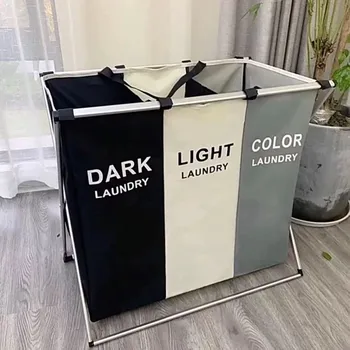 Wholesale Hot Sale Collapsible Laundry Baskets 3 Compartments Foldable Large Dirty Clothes Basket