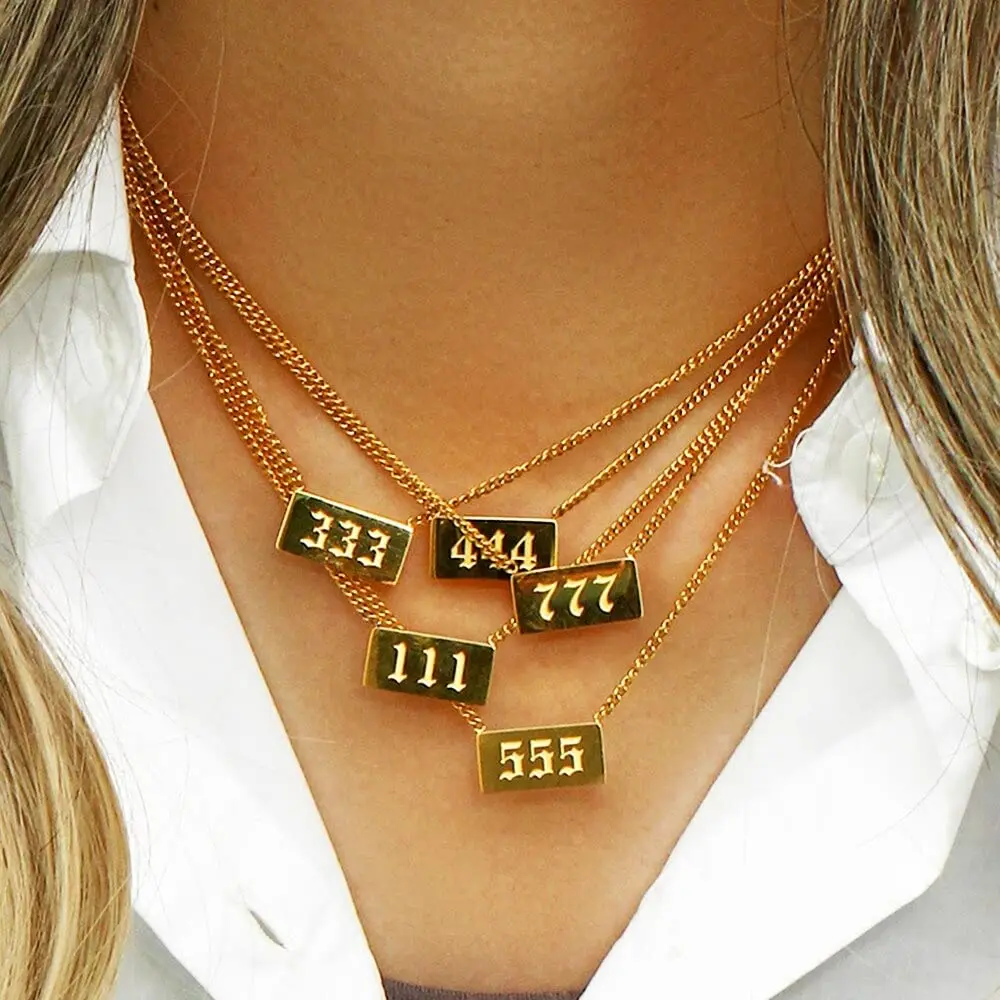 Fashion 18K Gold Plated Stainless Steel Bar Pendant Numerology