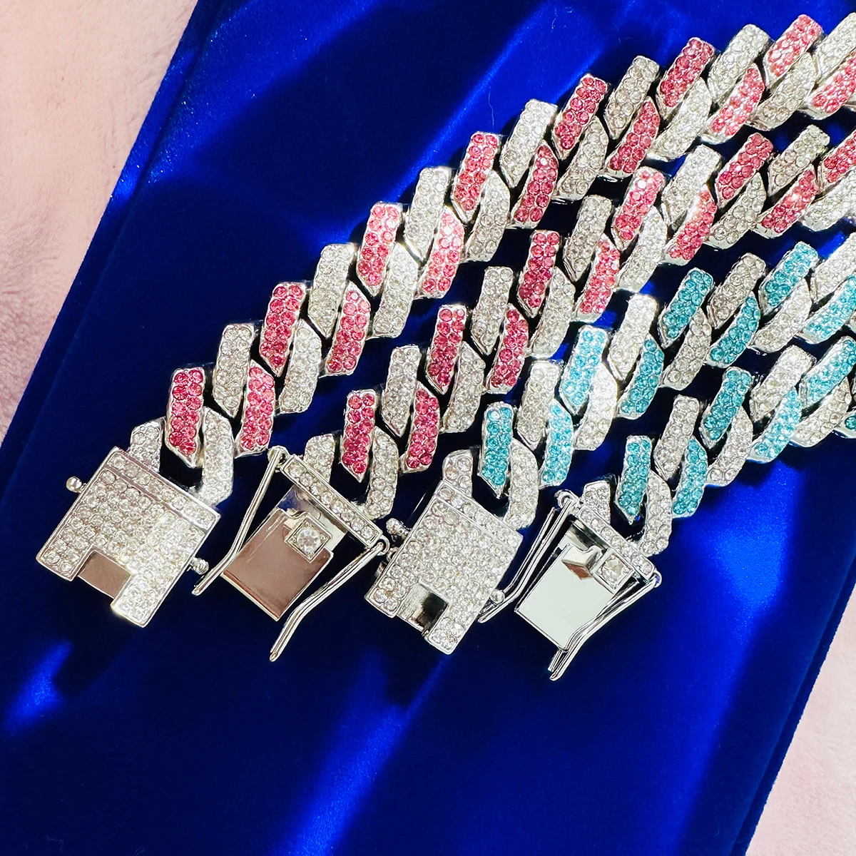 Cuban Chain Mens Blue Chain Necklace Hiphop 13MM Blue Rhombus