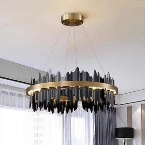 Modern Luxury Pendant Light for Living Room Dining Room Bedroom Adjustable Height 3000K Creative Designer Circle Light Hotels