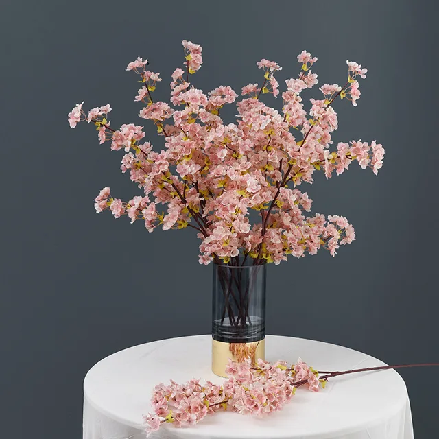 Wholesale Wedding Centerpieces Pink White Single Stem Cherry Blossom Artificial Peach Blossom Interior Home Hotel DIY Decoration