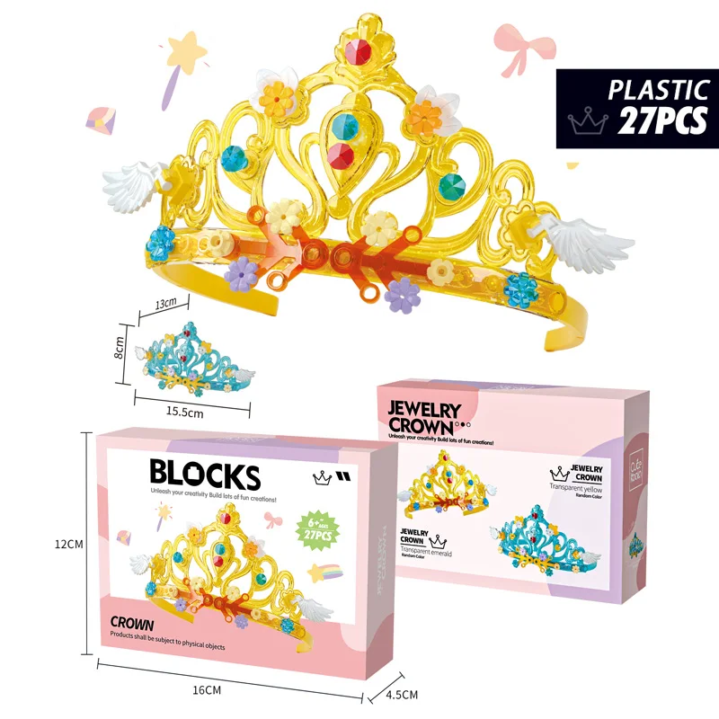 Nouveau Cadeau d'Anniversaire 2023 Fille Couronne Princesse en Plastique Briques Jouets Ensemble de 27 Pièces de Blocs de Construction pour Enfants