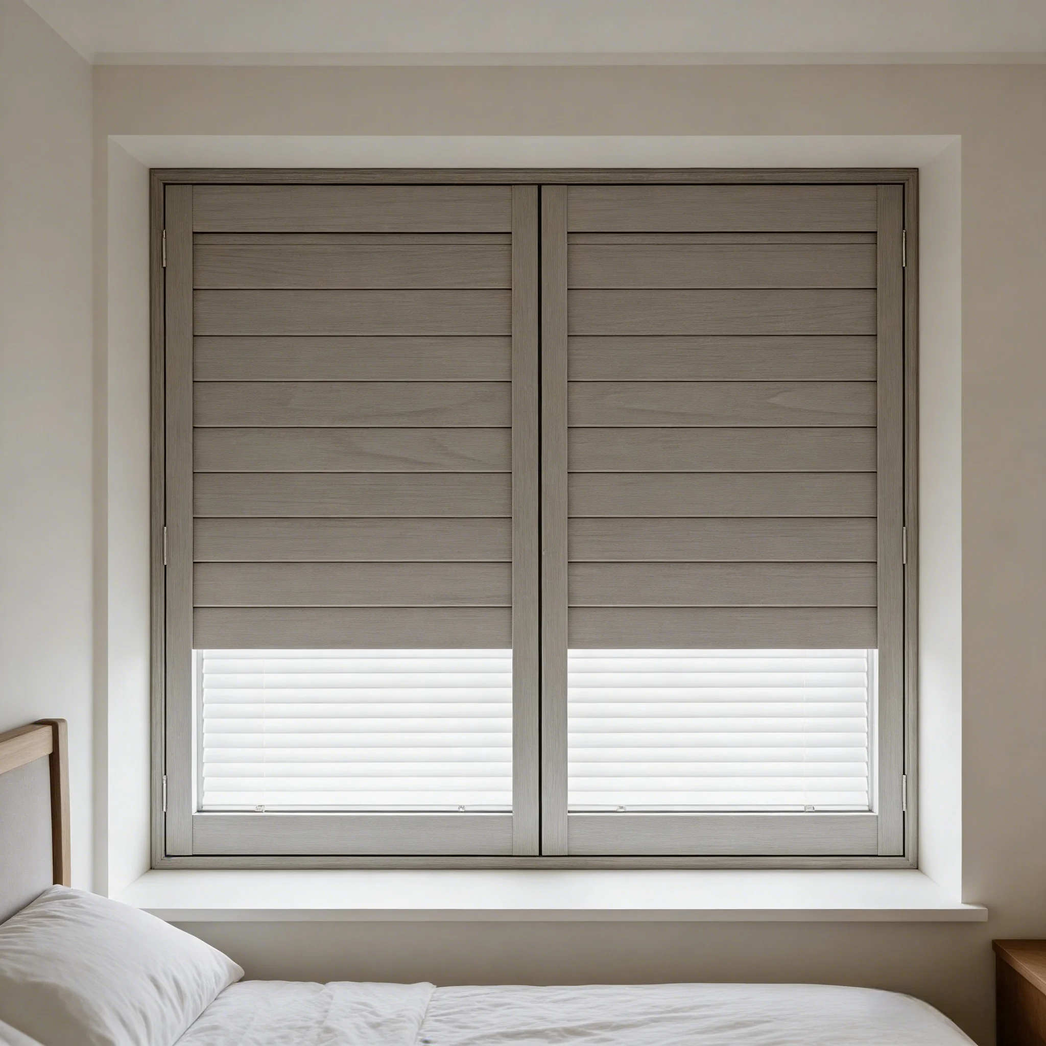 Combination Blackout Shutter with Built-in Honeycomb Blind 100% Light Blocking Window Treatment