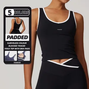 YISHENHON New Fashion Tight Nude Contrast Color Sports Bra Vest Women's Backless Yoga Vest Fitness Clothes Fitness Sports Top