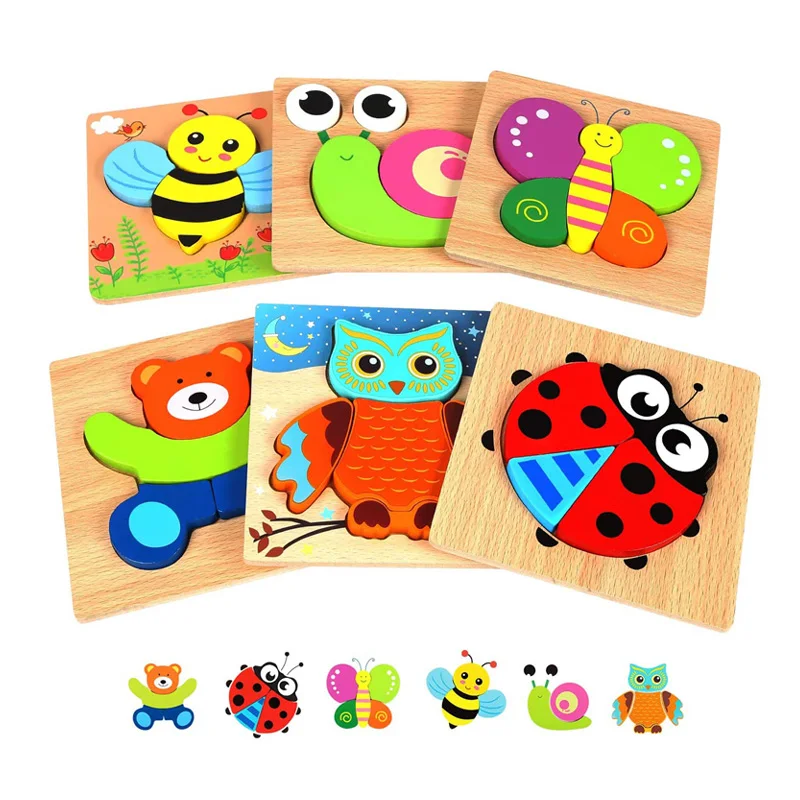 Toddler Puzzles Ages 1 2 3 4 5 Toy Montessori Toys Boys and Girls Education Gifts with 6 Patterns Wooden Animals Jigsaw Puzzles 