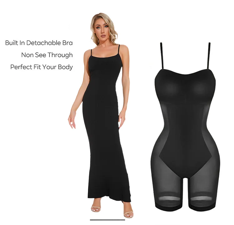 Langqin Built In Shapewear Dress Built In Maxi With Sexy Shaper Bodycon Modal Soft Lounge