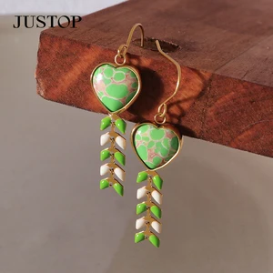 18K Gold Plated Stainless Steel Drop Earrings 'Gum' Stone Dripping Oil Stud Colorful Pendant Charm Jewelry Trendy Flower Shape