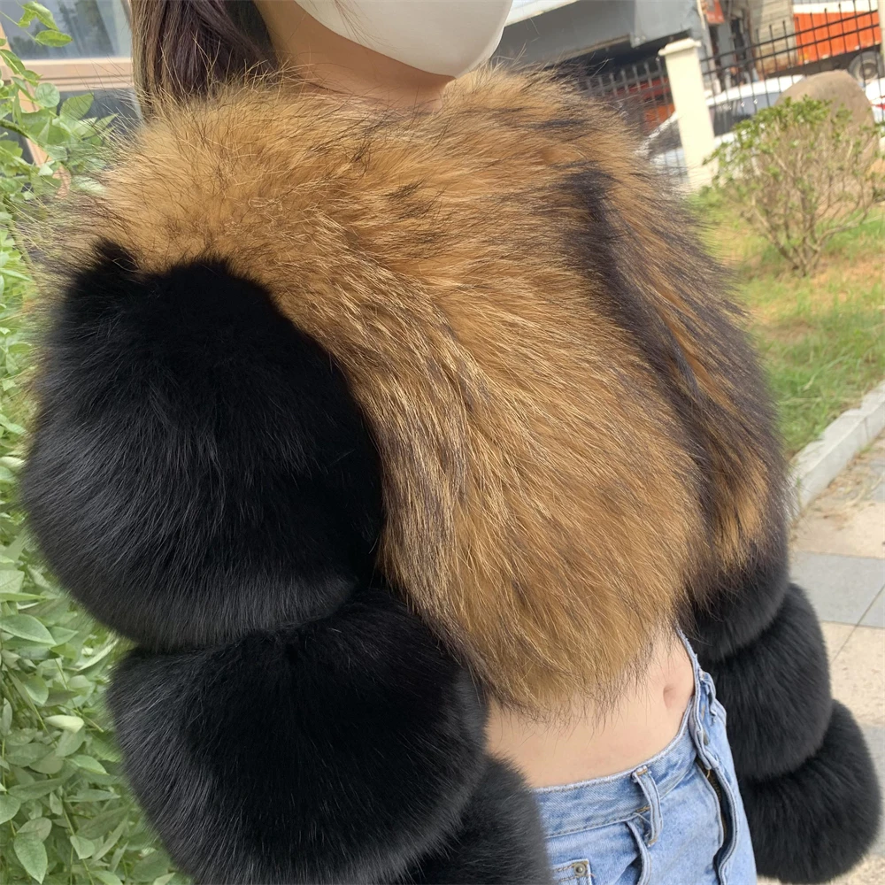 High Quality Thick Warm Real Fox Fur Overcoat American Style Real Fox
