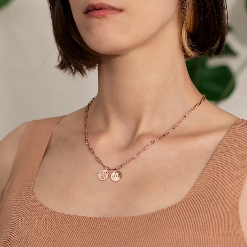 New Custom Paperclip Necklace Gold Round Stainless Steel Dog Pendant Memorial Necklace preview 4