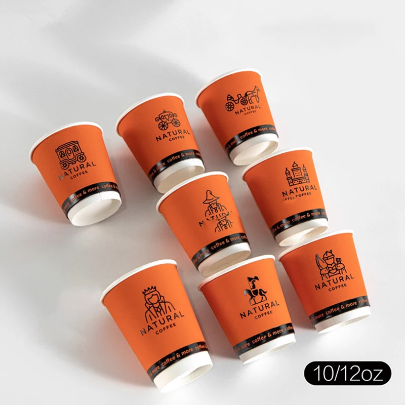 Custom Printed Logo Disposable 8oz 10oz Double Wall Hot Stamping Coffee