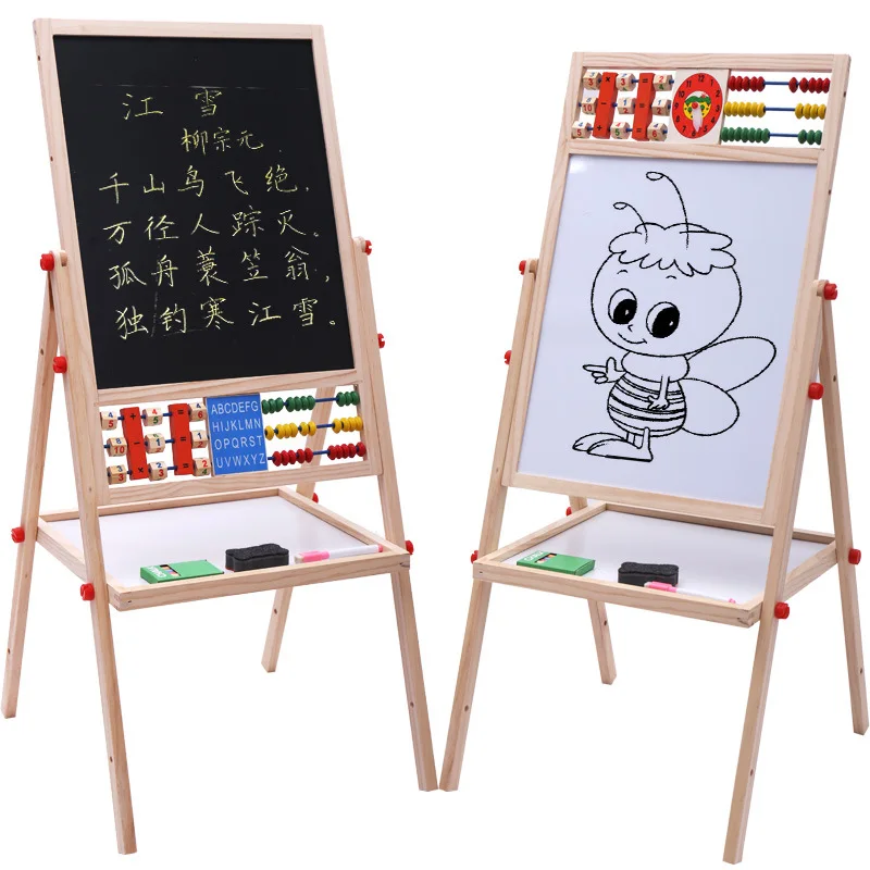 360 Degree Display Double Side Painted Magnetic Drawing Flip Chart Easel in Wooden Frame and Stand for Kids