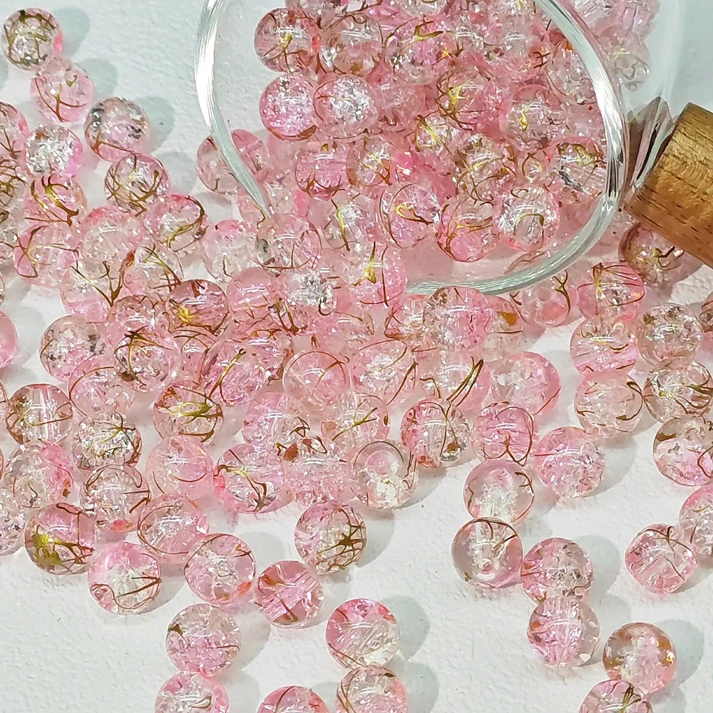 8/10mm Two-color Broken Burst Beads Gold Silk Ice Crack Glass Beads  Bracelet Necklace Diy Jewelry Accessories - Main Image