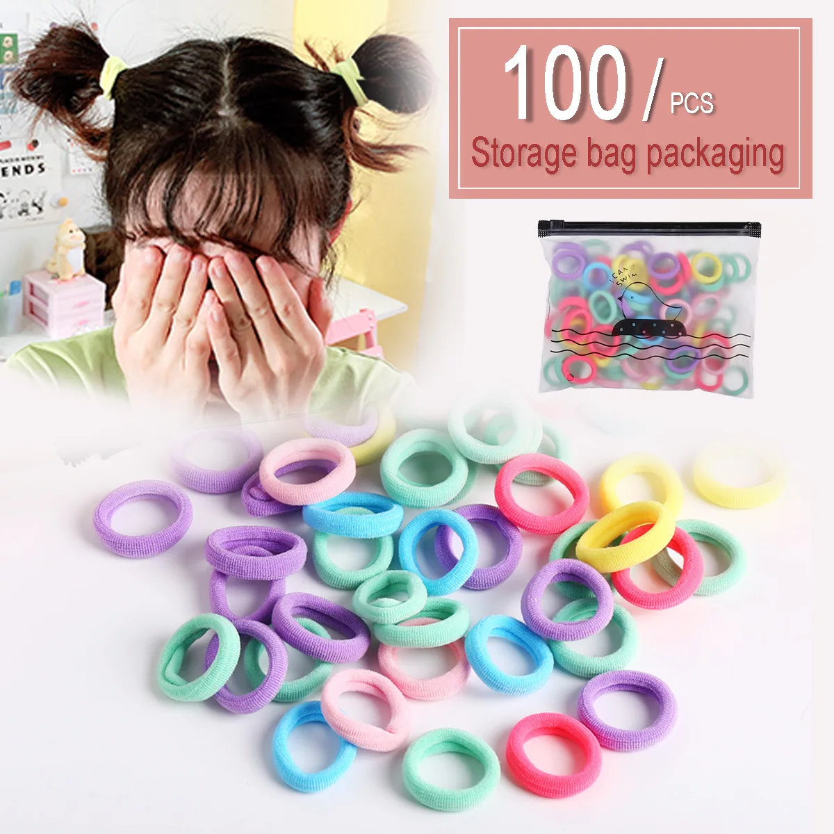 100pcs Baby Colorful Small Elastic Hair Bands Kids Ponytail Holder Tie I6Q5 