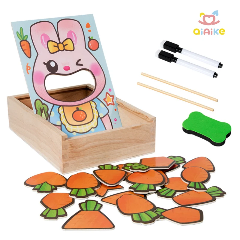 Montessori Simulation Rabbit Feeding Game Children's Wooden Educational Clip Kids Hand-eye Coordination Fine Motor Skills Toys