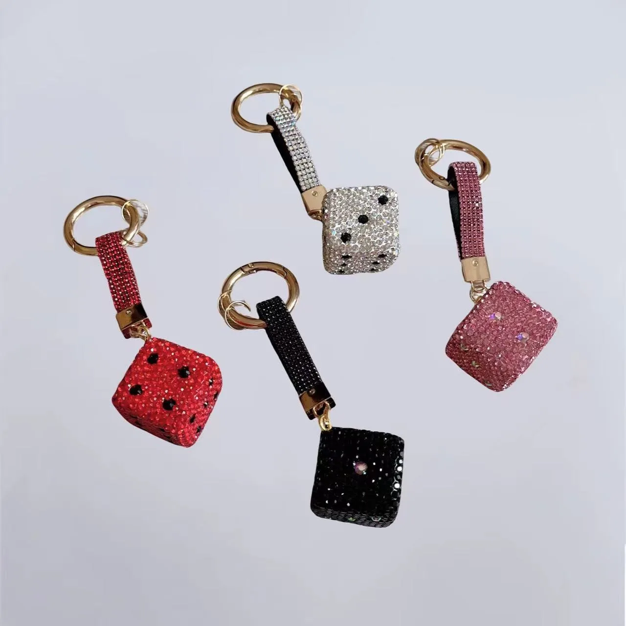 Casino Keychain - Rhinestone Metal Dice Rotate Keychain