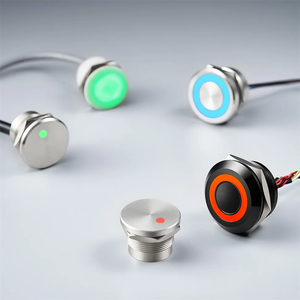 Led Power Switch Self Lock on Off Metal IP67 Waterproof 30mm Push Button 12V Blue Stainless Steel IP68 24 Green Pin Terminal
