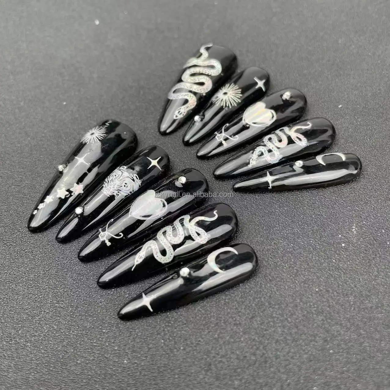 Pure Hand-pressed Nail Long Pointed Nail Shape Small Snake Style High  Quality Reusable Factory Wholesale, image size:1276x1276