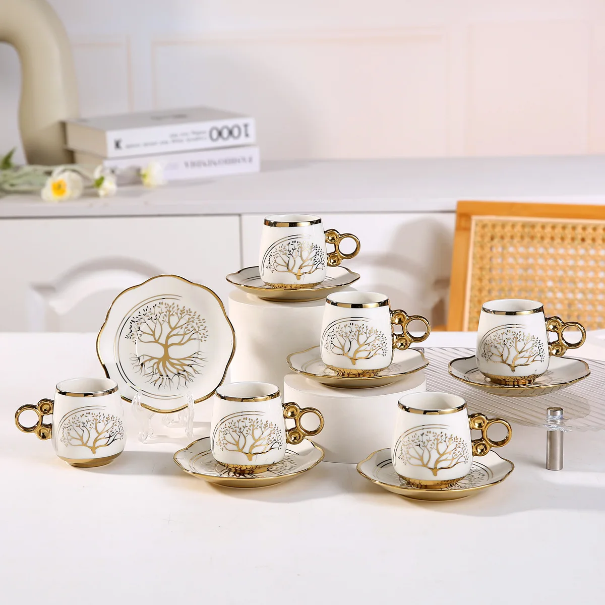 Luxury Porcelain Gold Rim Turkish Coffee Cup Set Espresso Ceramic ...