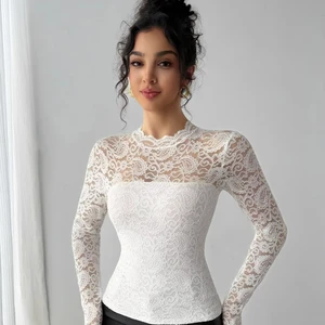 2025 Autumn and Winter New Style Lace Back Zip Long Sleeve Slimming Body-shaping Elegant Commuter Top