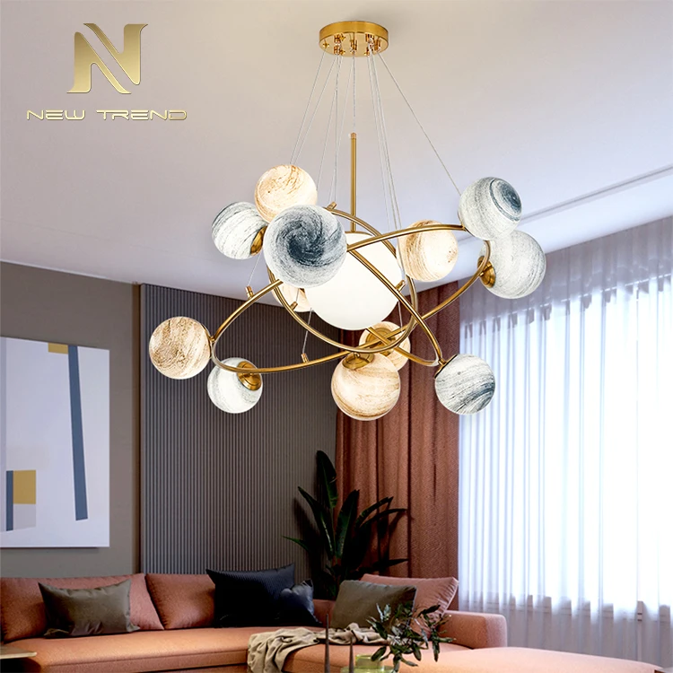 DT0290 Unique Design Indoor Decoration Fixtures Iron Frame Modern LED Glass Chandelier  