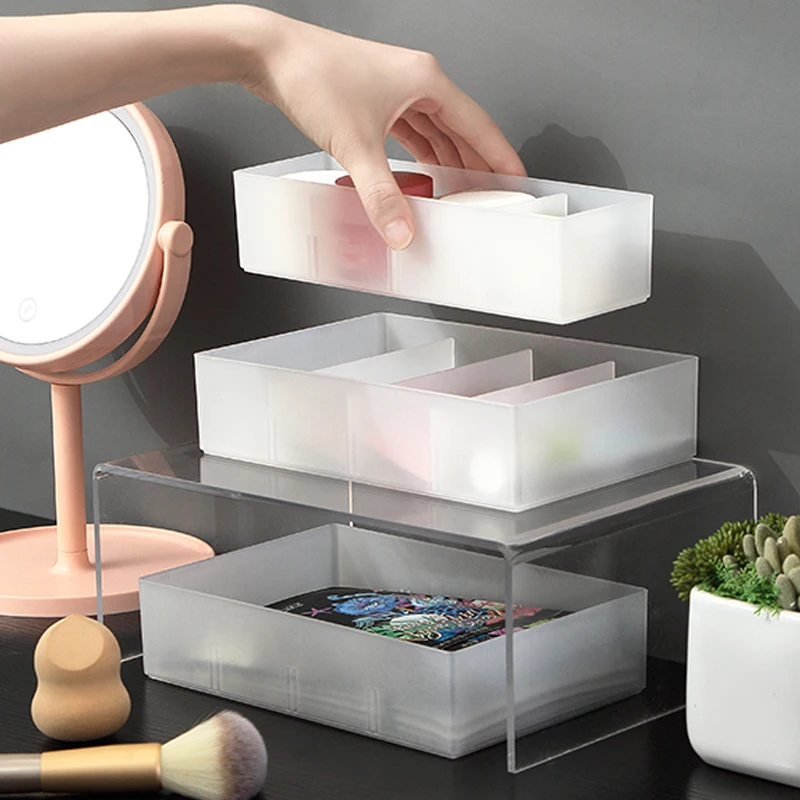 Household Custom 4 Grids Multifunction Drawer Style Separated Cosmetic Organizer Plastic Storage Box With Dividers