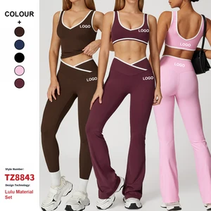 Custom High-Quality Crossover High Waist Shorts Bra Suits Gym Activewear Women Tight Running Fitness Conjunto De Yoga Wear Set