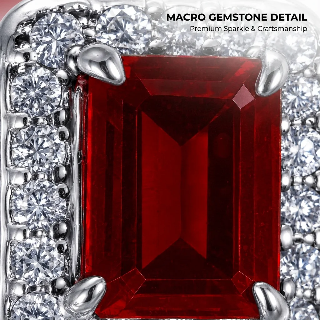 Red Emerald Cut Silver 925 Stud Earrings Halo Claw Setting Fine Jewelry for Women Engagement Gift Party Wedding