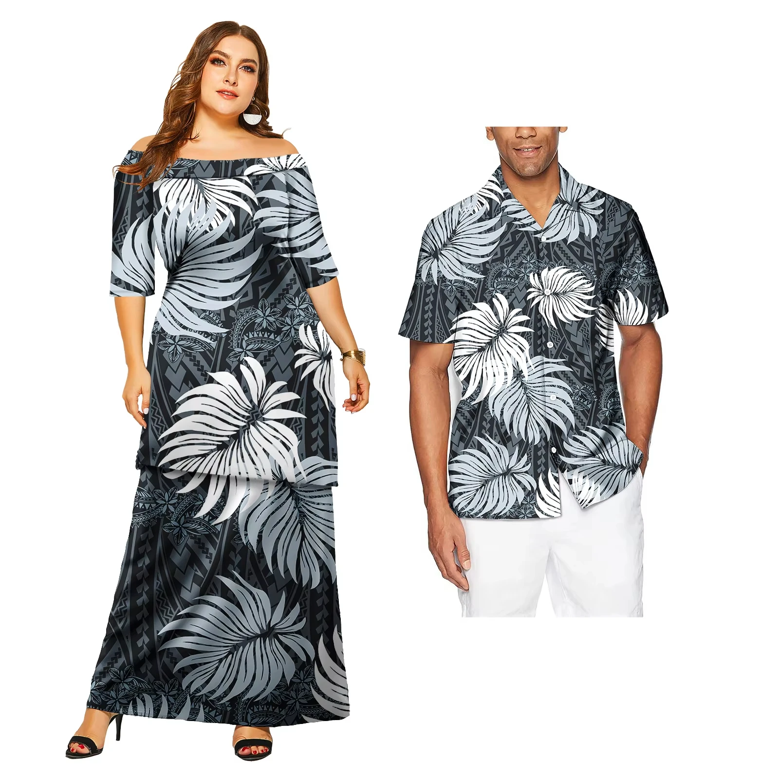 Couples Outfit Sets Samoa Tribal Polynesian Ladies Dress and Men's Top Lovers Matching