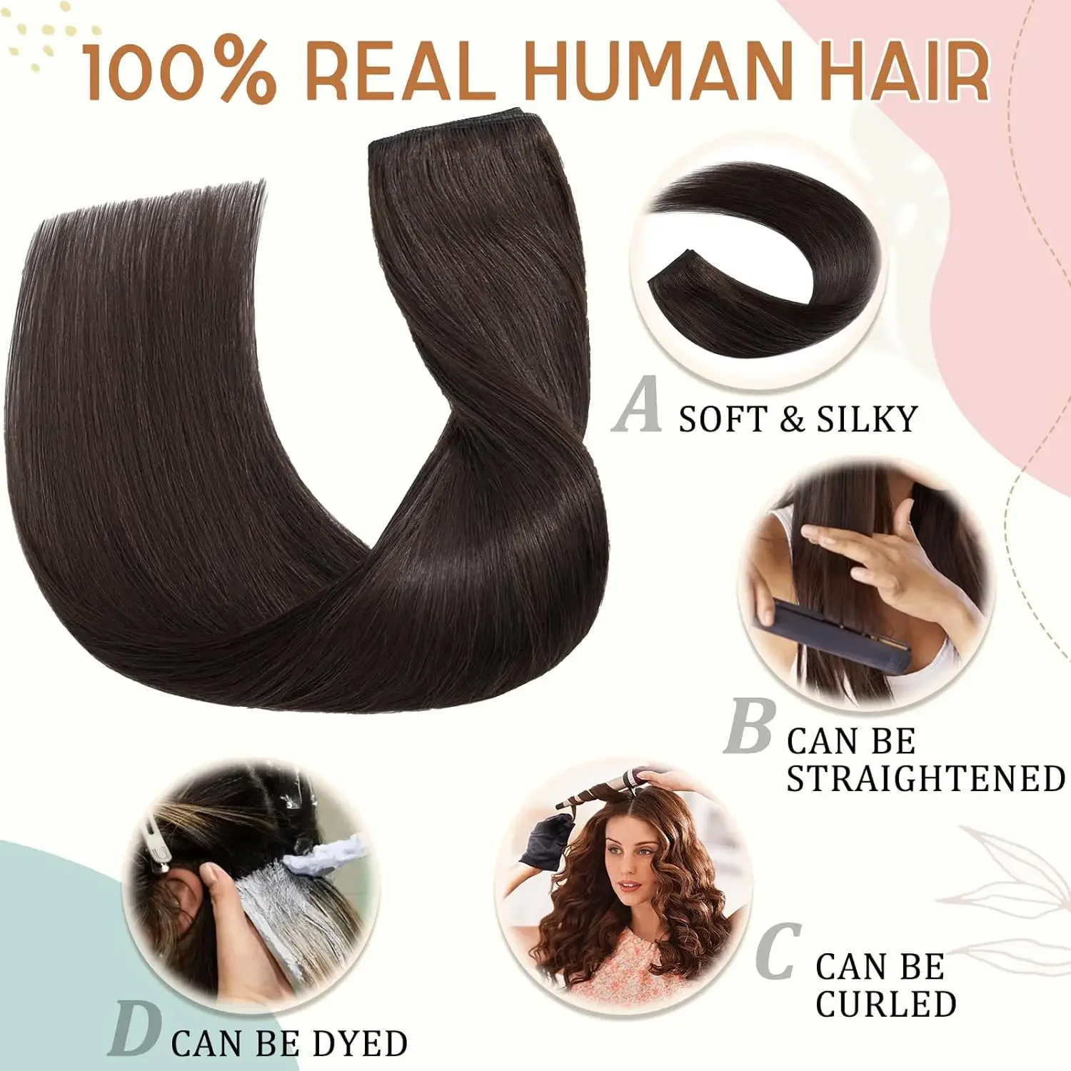 Extensii de păr cu clipsuri drepte, păr uman natural, bătătură completă 3/4, păr mai gros, cu 5 clipsuri, calitate înaltă, pentru femei_voghion.com