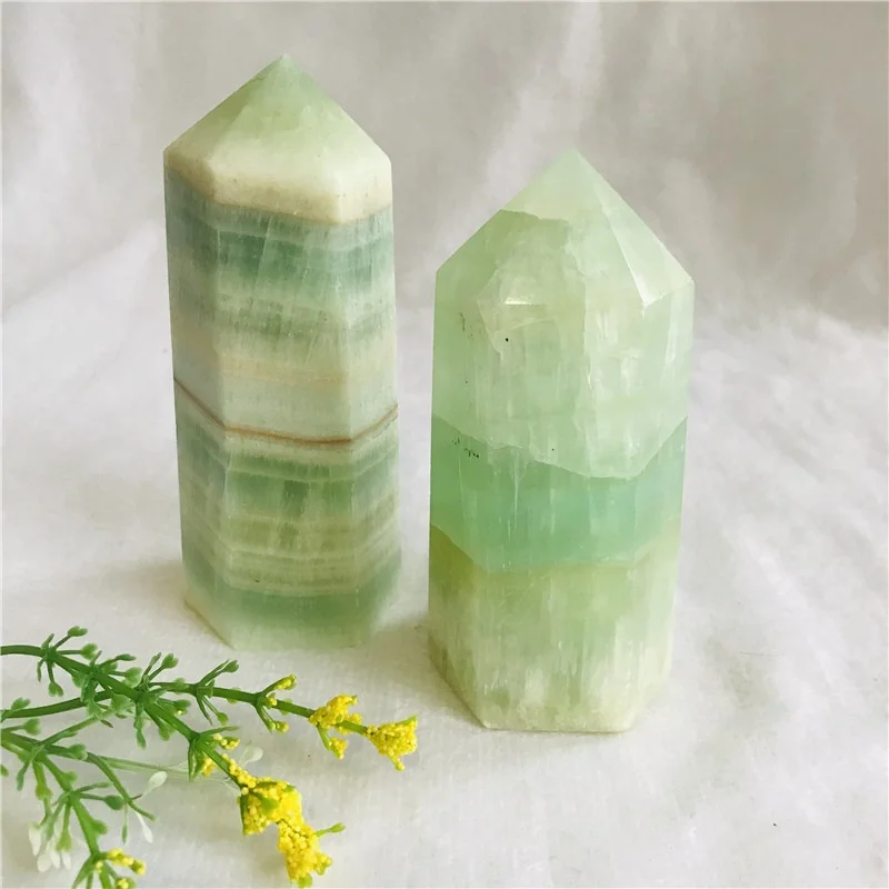 Wholesale Natural Calcite Crystals Obelisk Green Caribbean Calcite Healing  Crystal Tower Wand Points