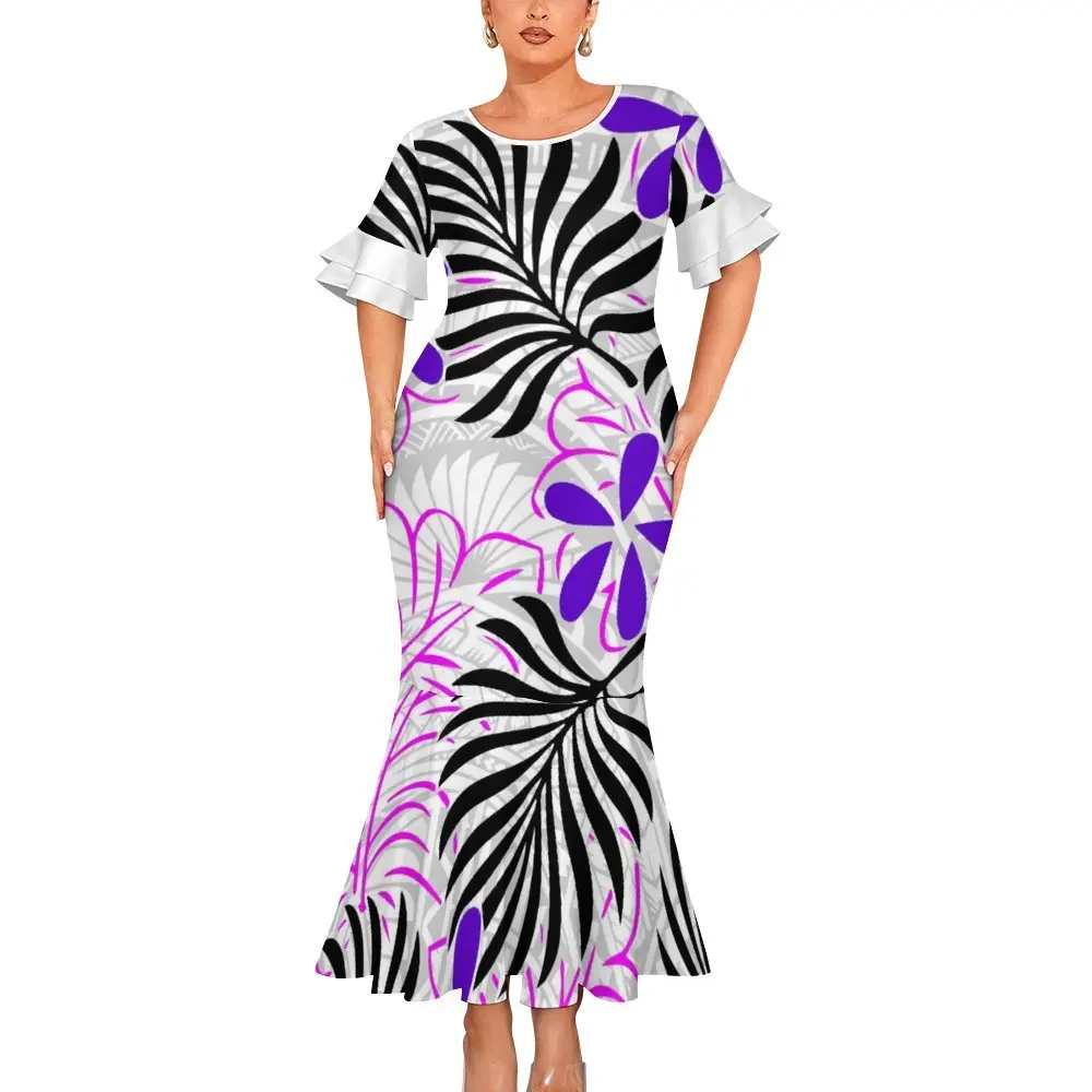 2024 New Fashion Samoan Dress Island Style Clothing Elegant Evening Maxi Dress Double Cuff Round Neck Fishtail Dress 2024 New Fashion Samoan Dress Island Style Clothing Elegant Evening Maxi Dress Double Cuff Round Neck Fishtail Dress
