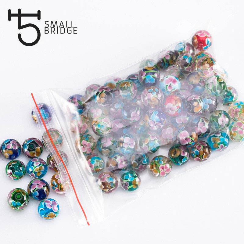 Wholesale 12mm Murano Handmade Lampwork Glass Beads Women's Jewelry Making Diy Beads Flower Transparent Round Beads manufacture