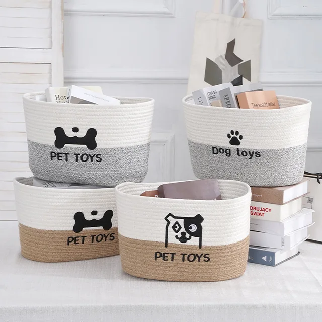 Custom Large Capacity Modern Cotton Rope Woven Basket with Embroidery Designs for Storing Sundries or Pet Toys