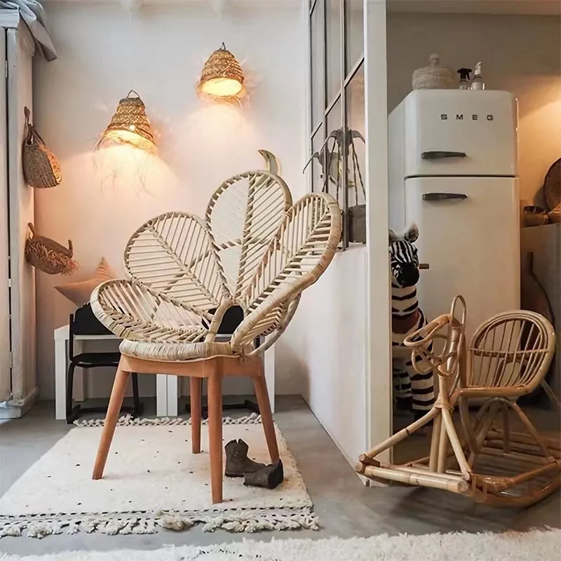 Wholesale Vintage Natural Outdoor Sunscreen Rattan Wicker Flower Rattan Patio Garden Chair
