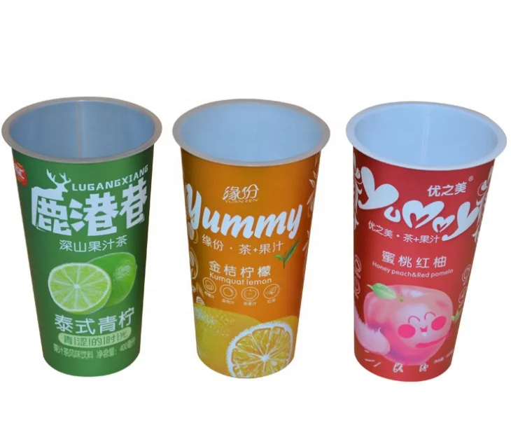 14 унций 400 мл впрыскиваемая чашка Boba для молока и чая в форме этикетки для напитков сока Питьевая полипропиленовая чашка IML чашка с крышкой для заводов