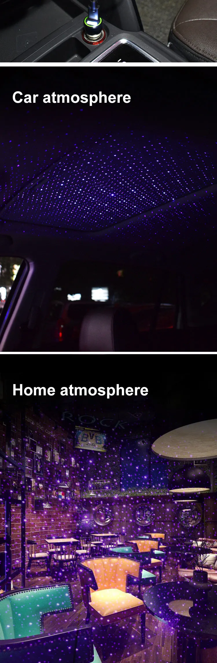 Car Interior Roof LED Star Light USB Atmosphere Starry Sky Night Projector Lamp