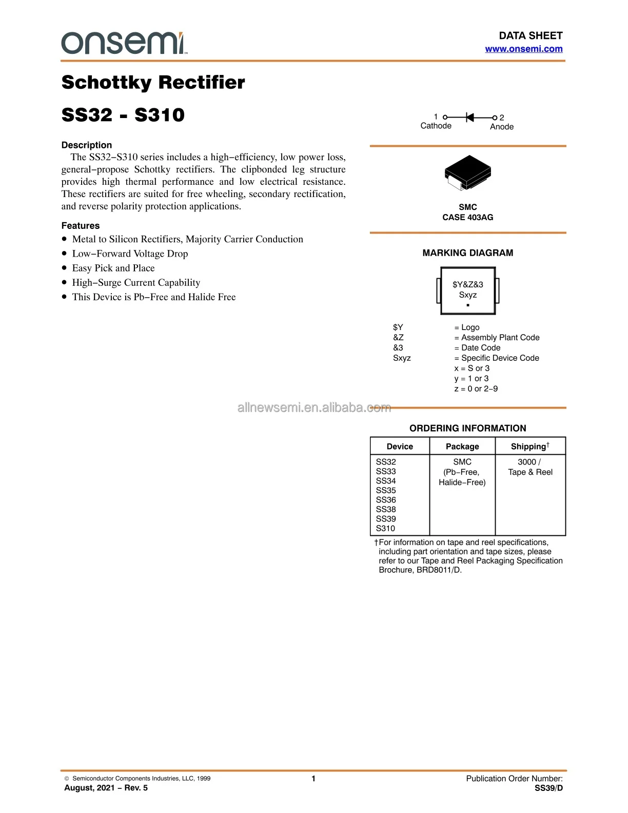 You can contact me for the best price SS36 Rectifier Single Diode SCHOTTKY 60V 3A Surface Mount DO-214AB (SMC) Hot sale Original